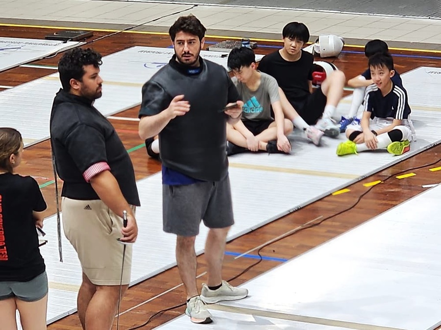 Italian fencing coaches for foil, Simone Biondi and Alberto Dei Rossi, at the 2025 SFC International Fencing Camp in Kuala Lumpur, Malaysia. 14 July 2025. | Photo by Ruzanna Muhammad / News Hub Asia