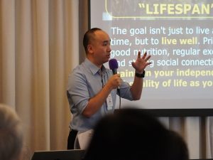 Dr. Edward, Consultant Geriatrician at Sunway Medical Centre, presenting his talk titled “The Ageing Games - Fact vs Fiction” | Photo by Sunway Sanctuary - October 2025 / NHA File Photo