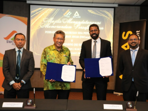 From Left_ Ir. Zulkifli Bin Tamby Chik, Deputy Chief Executive Officer; Ybrs. Tuan Khalid Bin Mohamed, CEO of SW CORP; Mr. Santhar (1). Kalithasan Sothinathan, Marketing Manager of Etika Sdn Bhd with the signed MoU's : Source - Press Release