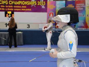 Kazakhstan women foil fencer ready for her match at the Asian U23 Fencing Championship 2025 in Kuala Lumpur. | Kuala Lumpur, Malaysia. 22-26 October 2025 | Photo by Fencing Confederation of Asia (FCA) / NHA File Photo