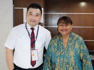 Malaysian Fencing Federation (MFF) president Madam Rusni Abu Hassan (right) with Mr Tsui Man Vincent from Hong Kong who is FCA's Head of Technical Commission at the Asian U23 Fencing Championship 2025 in Kuala Lumpur. | Kuala Lumpur, Malaysia. 22-26 October 2025 | Photo by Fencing Confederation of Asia (FCA) / NHA File Photo