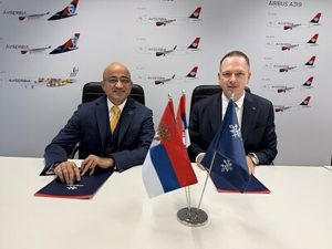 Loyalty Juggernaut CEO Shyam Shah and Air Serbia CEO Jiri Marek at the signing of their strategic partnership in Belgrade to launch a next-generation frequent flyer programme. | Belgrade, Serbia. 11 November 2025 | Photo by Loyalty Juggernaut / NHA File Photo