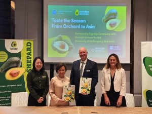 Avocados Australia exchanges the Memorandum of Understanding with Monash University Malaysia in Kuala Lumpur, Malaysia on 4 March 2026. From left: Flora Zhang, General Manager of Avocados Australia Limited; Professor Dato’ Dr Adeeba Kamarulzaman, President and Pro Vice-Chancellor of Monash University Malaysia; Matthew Kleyn, Chairman of Avocados Australia Limited; and Her Excellency Ms Danielle Heinecke, Australian High Commissioner. | Photo by Ruzanna Muhammad / News Hub Asia