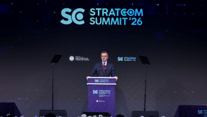 His Excellency Professor Burhanettin Duran, Head of the Directorate of Communications of the Republic of Türkiye speaking at the closing ceremony of STRATCOM 2026